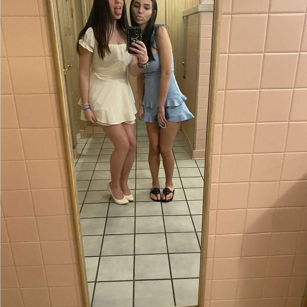 Lucy in the Sky Cream and Blue Mini Dresses